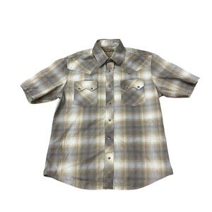 Wrangler Mens Western Pearl Snap Shirt Size Medium Brown Short Sleeve